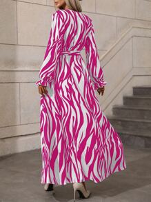 SHEIN Privé Đầm Xù Trọn gói Sọc ngựa vằn Giải trí - Đỏ và trắng - Xem 2