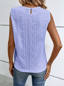 Breezaya Guipure Lace Insert Keyhole Back Lace Tank Top - Lilac Purple - View 2