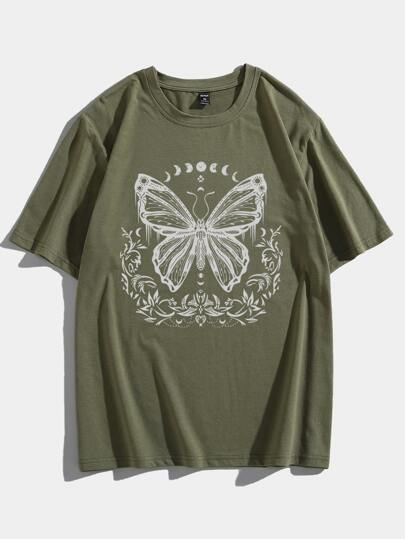 Academia Camiseta de algodón con estampado de mariposa para hombres, escuela
