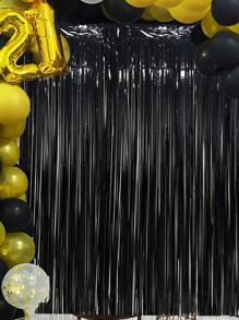 1 tấm rèm tua rua PET, rèm che mưa tua rua màu đen cho tiệc tùng, Giáng sinh - màu đen - Xem 2