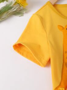 SHEIN Young Girl Cartoon Graphic Ruffle Trim Tee - Yellow - View 3