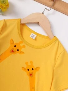 SHEIN Young Girl Cartoon Graphic Ruffle Trim Tee - Yellow - View 4