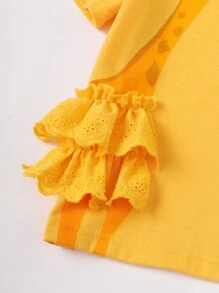 SHEIN Young Girl Cartoon Graphic Ruffle Trim Tee - Yellow - View 5