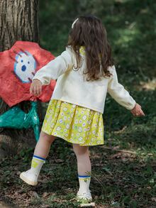 Niñas con estampado floral ribete con fruncido Vestido & Cazadora - Beis - Ver 2
