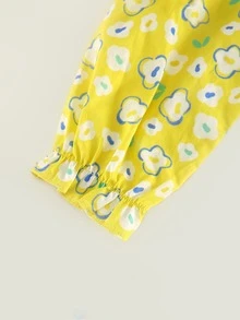 Niñas con estampado floral ribete con fruncido Vestido & Cazadora - Beis - Ver 3