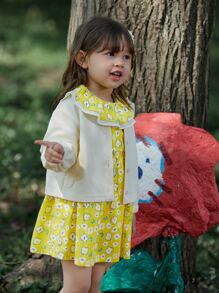 Niñas con estampado floral ribete con fruncido Vestido & Cazadora - Beis - Ver 5