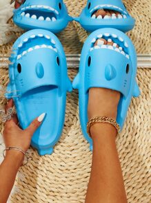 Women Shark Design Slides, Preppy Blue EVA Slides - Blue - View 6