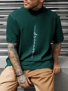 Manfinity Homme Hombres Camiseta con estampado de letra - Verde - Ver 1