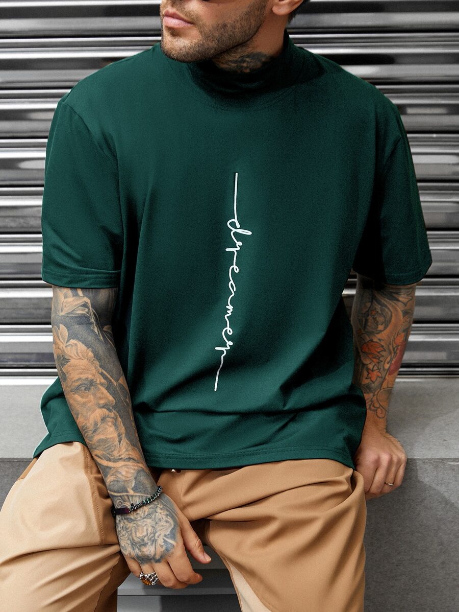 Manfinity Homme Hombres Camiseta con estampado de letra - Verde - Ver 1