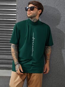 Manfinity Homme Hombres Camiseta con estampado de letra - Verde - Ver 3