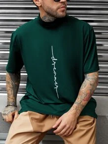Manfinity Homme Hombres Camiseta con estampado de letra - Verde - Ver 4