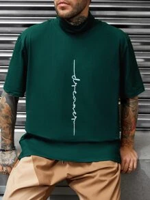 Manfinity Homme Hombres Camiseta con estampado de letra - Verde - Ver 5
