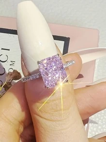 MOONSO Rhinestone Square Decor Ring For Women For Party Banquet Wedding - Pink - View 3