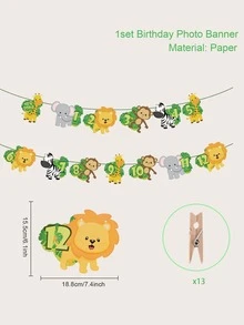 1 set, Decoración temática de bandera de animales para fiesta de primer cumpleaños (incluye carpeta de fotos), decoración de salas de fiestas de cumpleaños, decoración de accesorios fotográficos, regalo de cumpleaños - Multicolor - Ver 4