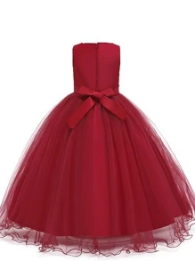 Vestido de fiesta de graduación rojo de malla bordada para niña preadolescente - Rojo - Ver 2