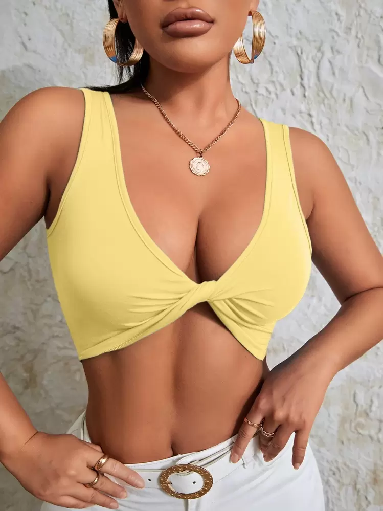 SHEIN SXY Twist Front Crop Tank Top | SHEIN USA