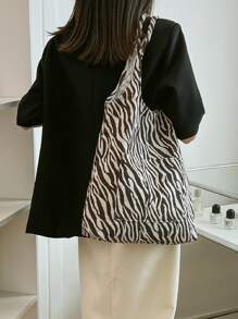 Zebra Striped Shopper Bag Medium Double Handle Portable - Brown - View 5