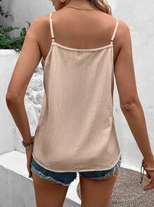 Breezaya Scallop Trim Button Front Cami Top - Apricot - View 2