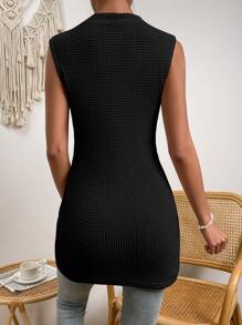 EMERY ROSE Top tank de cuello alto bajo con abertura - Negro - Ver 2