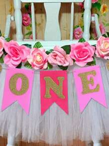 1 Set Pink 1st Birthday Flag, 1st Birthday Party Wall Backdrop Decorations, Pink Theme Birthday Party Room Decor Pennant, Christmas - Pink - View 3