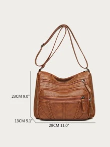 Braided Detail Hobo Bag Zip Front PU - Brown - View 3