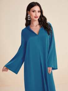 Al Najma Solid Split Hem Hooded Kaftan - Blue - View 5