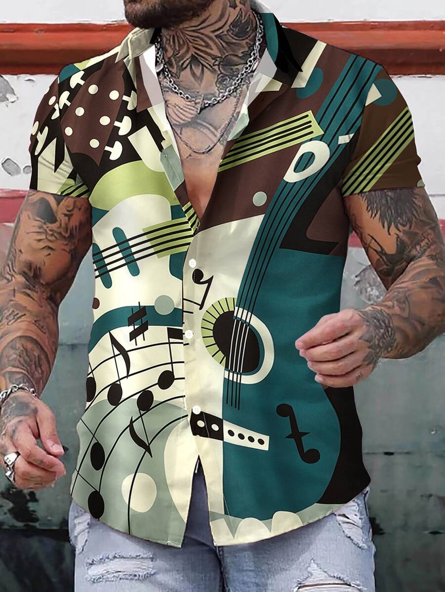 Manfinity LEGND Áo sơ mi Nam Nút phía trước Đồ họa Sọc Giải trí - Nhiều màu - Xem 1