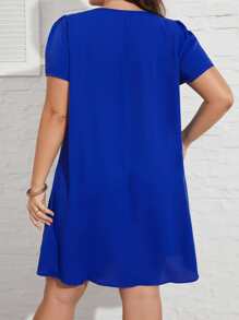 SHEIN LUNE Đầm Plus Size Nút Cắt ra Xếp li màu trơn Giải trí - Màu xanh lam - Xem 2