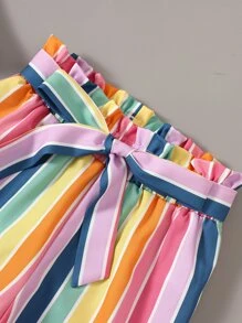 SHEIN 少女夏季七彩條紋休閒時尚立領兩件套 - 彩色 - 查看 3