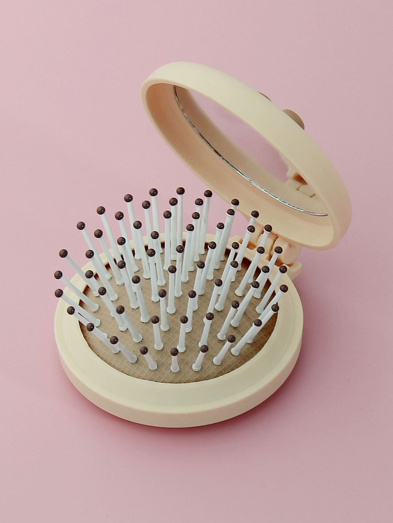 1入組圓形便攜折疊旅行鏡子梳子刷子