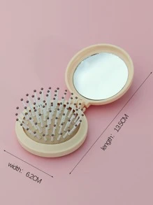 1入組圓形便攜折疊旅行鏡子梳子刷子
