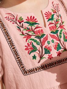 SHEIN Đầm bé gái Thêu Viên lá sen Dây kéo Hoa Dễ thương - Màu Hồng baby - Xem 6