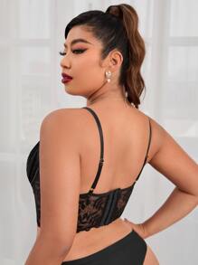 Plus Floral Lace Underwire Bra - Black - View 2