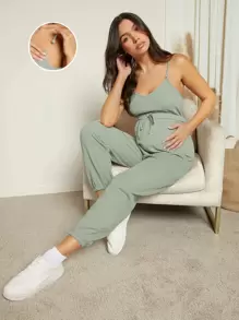 SHEIN 孕婦哺乳腰部抽繩吊帶連體褲