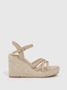 Styleloop 女士交叉帶踝帶度假坡跟涼鞋 - 杏色 - 查看 1