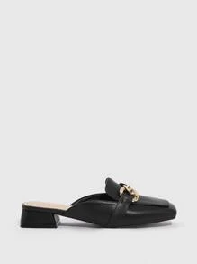 CUCCOO BIZCHIC Zapatos planos cuadrados con decoración metálica para mujer, elegantes zapatos mule negros para vacaciones de verano, rebajas de verano, vuelta al cole, zapatos universitarios, elegantes básicos, casual de negocios, Navidad, otoño, Año Nuevo, vacaciones