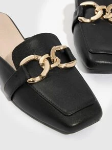 CUCCOO BIZCHIC Zapatos planos cuadrados con decoración metálica para mujer, elegantes zapatos mule negros para vacaciones de verano, rebajas de verano, vuelta al cole, zapatos universitarios, elegantes básicos, casual de negocios, Navidad, otoño, Año Nuevo, vacaciones