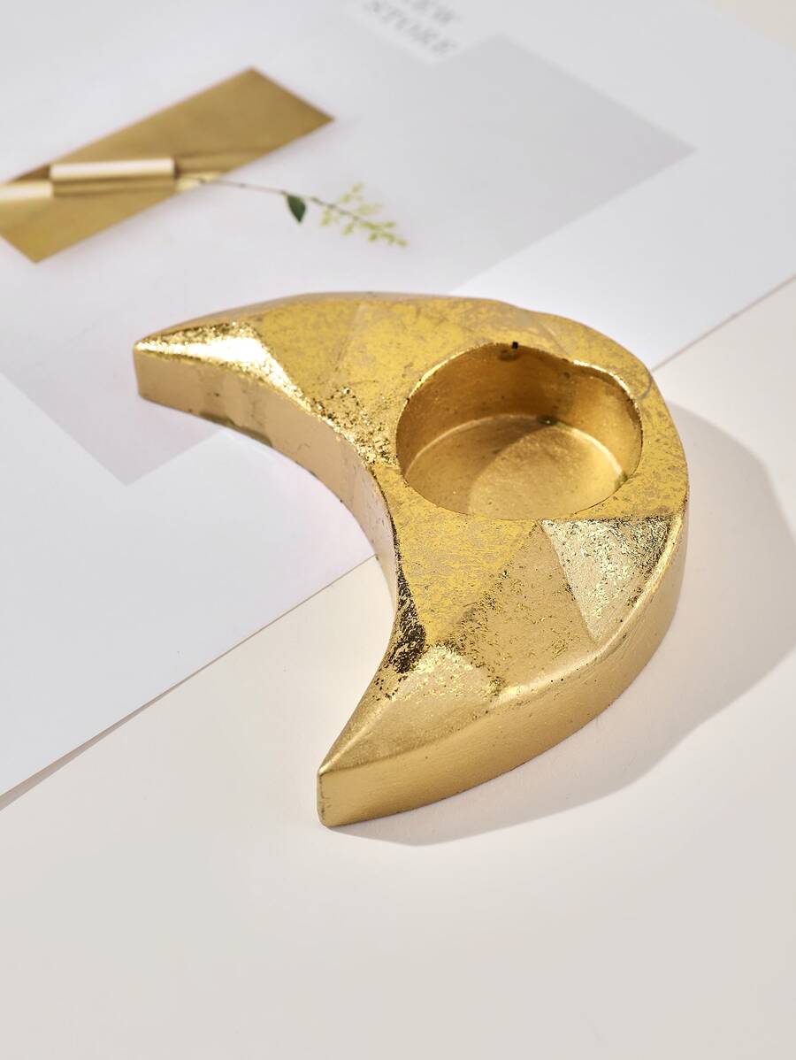 1pc Moon Shaped Candle Holder, Creative Yellow Polyresin Candle Stand For Home Decor - Yellow - View 1