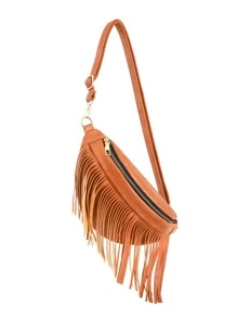 中等腰包橘色流蘇裝飾可調整肩帶