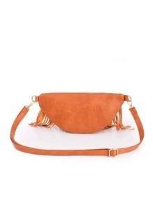 中等腰包橘色流蘇裝飾可調整肩帶