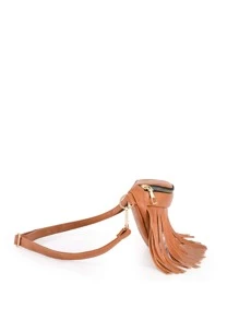 中等腰包橘色流蘇裝飾可調整肩帶