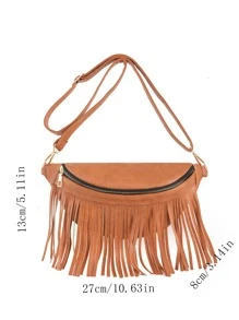 中等腰包橘色流蘇裝飾可調整肩帶