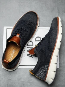 Men Color Block Running Shoes, Fabric Lace-up Front Sneakers - Blue - View 1