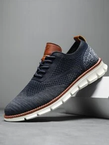 Men Color Block Running Shoes, Fabric Lace-up Front Sneakers - Blue - View 2