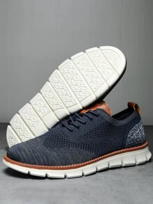 Men Color Block Running Shoes, Fabric Lace-up Front Sneakers - Blue - View 3