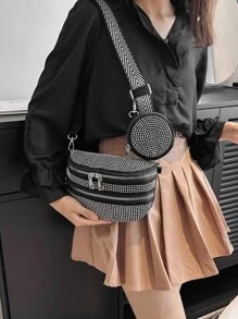 Riñonera con diseño de tachuela negro punk con tira ajustable con monedero - Plateado - Ver 1