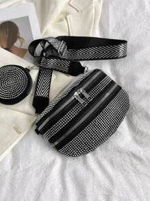 Riñonera con diseño de tachuela negro punk con tira ajustable con monedero - Plateado - Ver 5