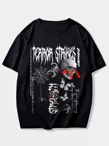 ROMWE MEN Grunge Punk Tops Nam Lễ Các Thánh Lá thư Đường phố - màu đen - Xem 1