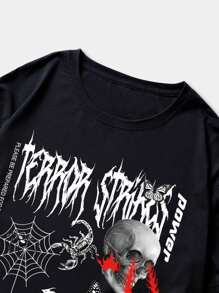 ROMWE MEN Grunge Punk Tops Nam Lễ Các Thánh Lá thư Đường phố - màu đen - Xem 5