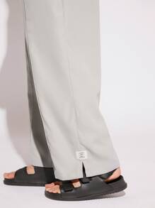 GENTILAND Men Drawstring Waist Straight Leg Trousers - Light Grey - View 4